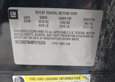 2008 Chevrolet Malibu Lt from USA, damaged, VIN 1G1ZH57B48F215239